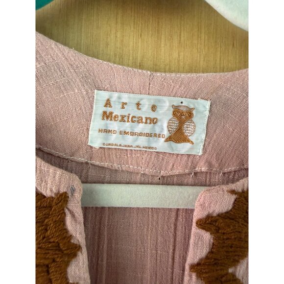 Arte Mexicano Womens Caftan Size M Pink Cotton Hand Embroidered Vintage Rare - Picture 3 of 16